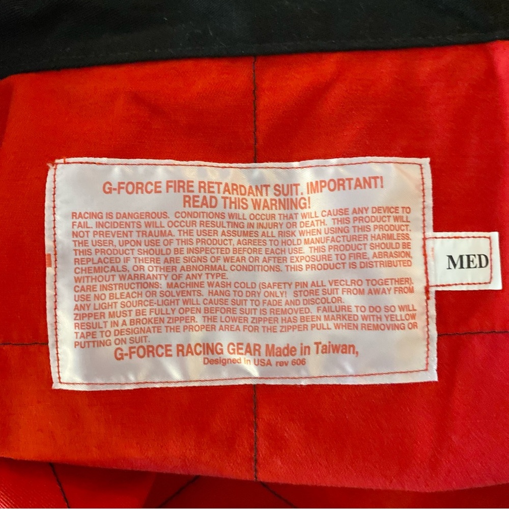 Jacket - G Force Auto Racing - Red  SFI 3-2A/1 ~ Med ~ Fire Retardant (FR) - VGC - Picture 9 of 10